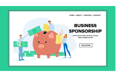 Business Sponsorship Piggy Bank With Money Vector