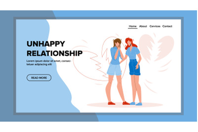 Unhappy Relationship Girlfriends Couple Vector Flat Illustration