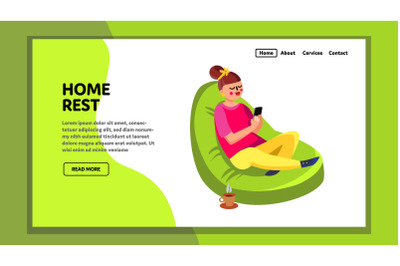 Home Rest Beanbag With Drink Cup And Phone Vector