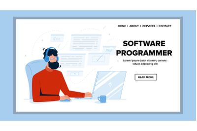 Software Programmer Working On Computer Vector Illustration