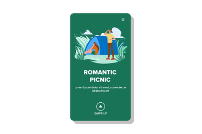 Romantic Picnic On Nature With Camping Tent Vector