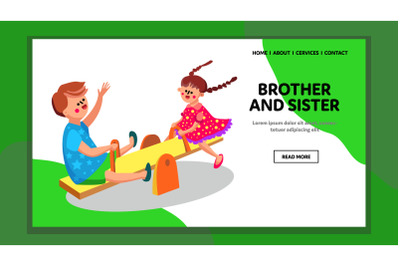 Brother And Sister Playing In Kindergarten Vector