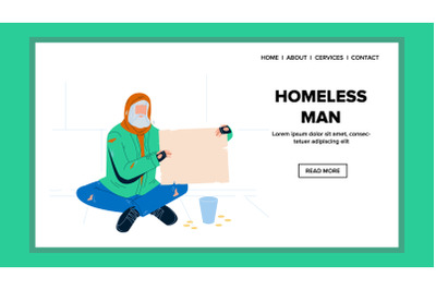 Homeless Man Begging Holding Cardboard Vector Illustration