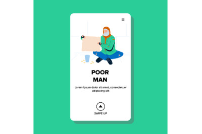 Poor Man With Blank Cardboard Begging Money Vector