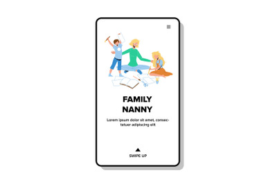 Family Nanny Playing Game With Children Vector