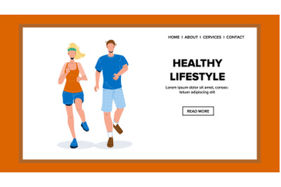 Healthy Lifestyle Young Couple Runners Vector Illustration