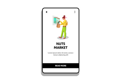 Nuts Market Woman Filling Bag With Products Vector