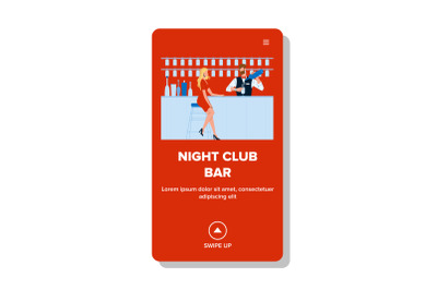 Night Club Bar Client Woman Wait Cocktail Vector