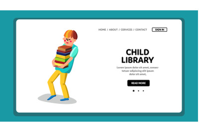 Child Library Boy Carrying Bunch Of Books Vector