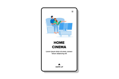 Home Cinema In Living Room Watch Couple Vector