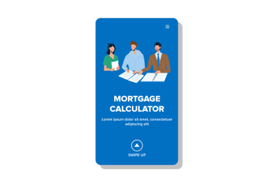 Man Signing Mortgage Calculator In Bank Vector