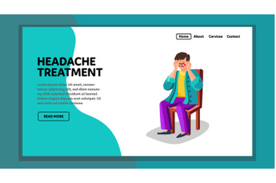 Headache Treatment Disease Patient Man Vector Illustration