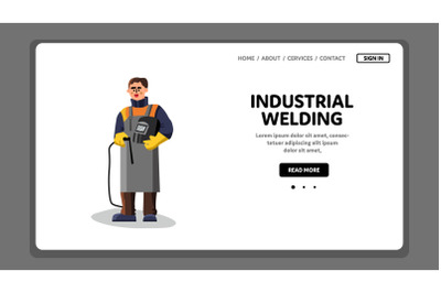 Industrial Welding Worker With Equipment Vector Illustration