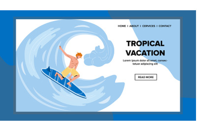 Tropical Vacation And Surfing On Ocean Wave Vector