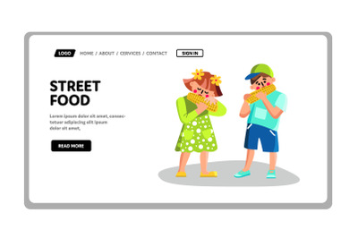 Street Food Sweet Corn Eating Children Vector