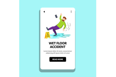 Wet Floor Accident Falling Man In Office Vector