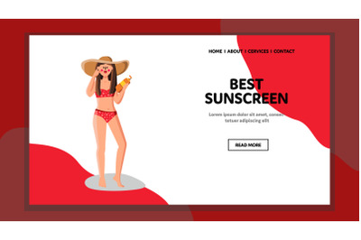 Best Sunscreen Cream Bottle Holding Girl Vector