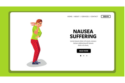 Nausea Suffering And Vomiting Sick Woman Vector