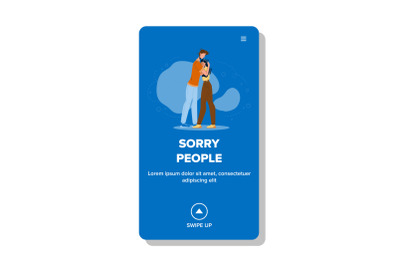 Sorry People Hugging Tightly Relationship Vector Illustration