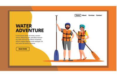 Water Adventure Tourists Sport Equipment Vector Illustration