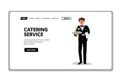 Catering Service Worker With Drinks On Tray Vector