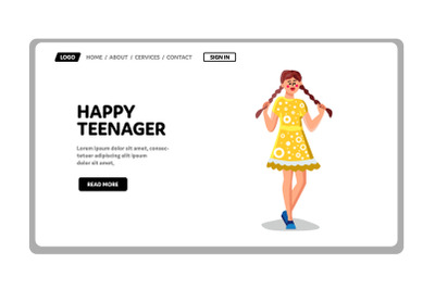 Happy Teenager Holding Pigtails Walking Vector Illustration