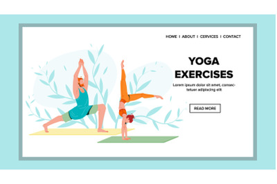 Yoga Exercises Practicing Man And Woman Vector