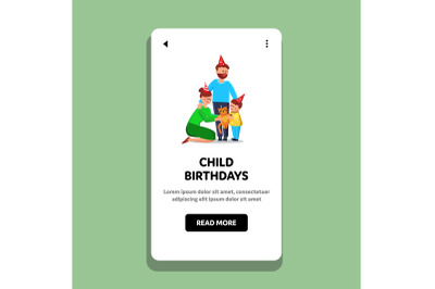 Child Birthdays Celebrate Family With Cat Vector