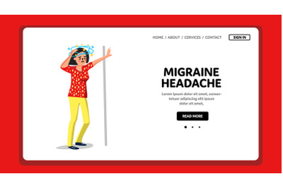 Migraine Headache Disease Unhealthy Woman Vector Illustration