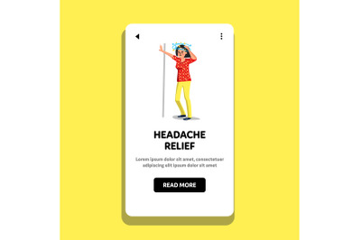 Headache Relief After Dizziness Sick Woman Vector