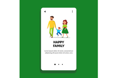 Happy Family Parents With Child Walking Vector