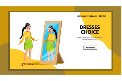 Dresses Choice Woman In Shop Fitting Room Vector