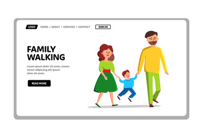 Family Walking Having Funny Time Outdoors Vector