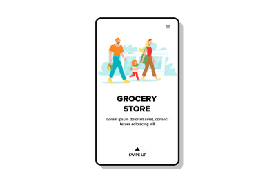 Family From Grocery Store With Bought Food Vector