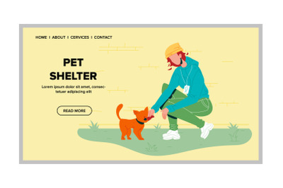 Pet Shelter Volunteer With Homeless Cat Vector