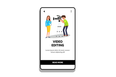 Video Editing Cameraman Shoots Reporter Vector Illustration