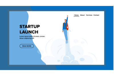 Startup Launch Business With Rocket Speed Vector