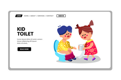 Kid Toilet Girl Giving Lavatory Tissue Boy Vector