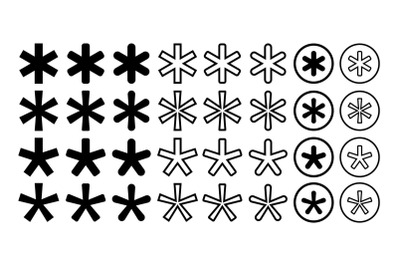 Asterisk Footnote Star Note Collection Set Vector