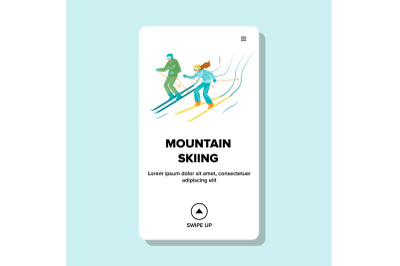 Mountain Skiing Active Sportive Vacation Vector Illustration