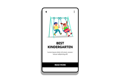 Best Kindergarten With Swing In Playground Vector