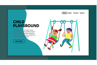 Child Playground With Swing Attraction Vector Illustration