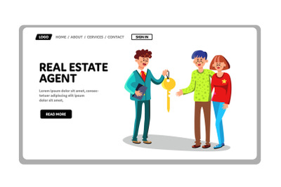 Real Estate Agent Give House Key To Buyers Vector