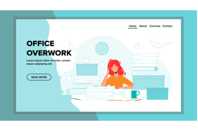 Office Overwork Sadness Woman Working Place Vector