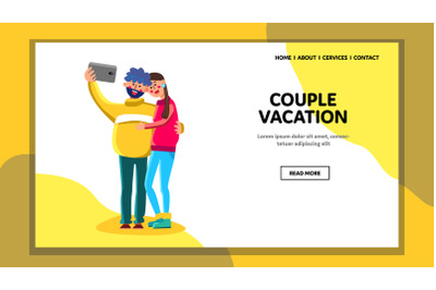 Couple On Vacation Photographing On Phone Vector