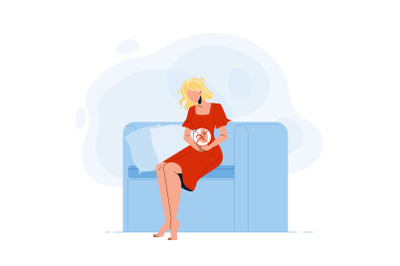 Pregnant Young Woman Think About Abortion Vector