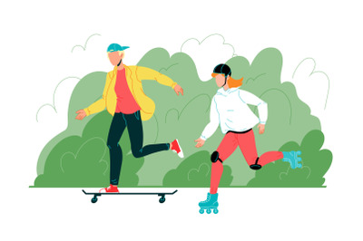 Young Boy And Girl Have Activity Sport Time Vector