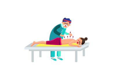 Performing Acupuncture Therapy Woman Character Vector Illustration