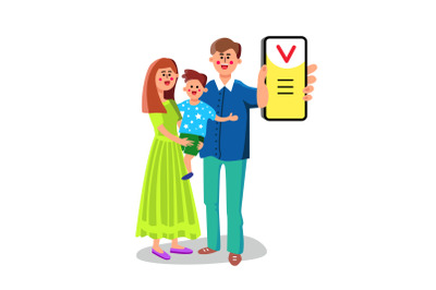 Man With Family Showing Smart Phone App Vector