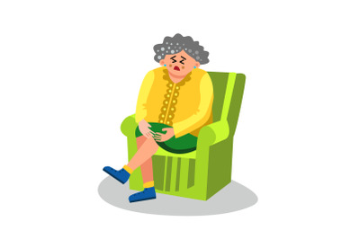 Elderly Woman With Arthritis Sit In Chair Vector